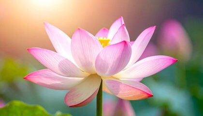 Beautiful Pink Lotus Flower Blooming in Sunlight.