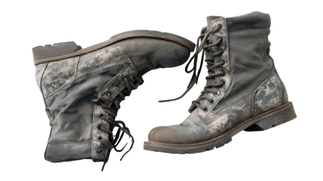 Worn Military Combat Boots Isolated on White Background