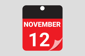 Elegant Black & Red November 12 Calendar Design — Modern Daily Planner with Flat Meeting Schedule Icons