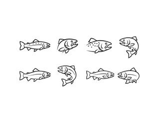 Set of stylized fish icons for design.