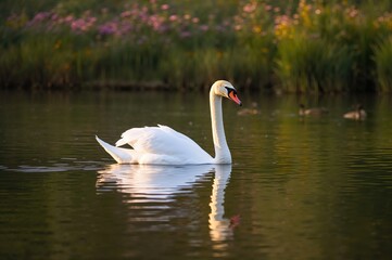 Fototapeta premium Bird gliding across the water