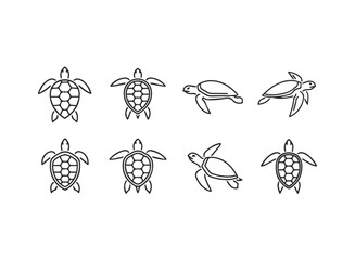 Set of Stylized Sea Turtle Line Art Icons.