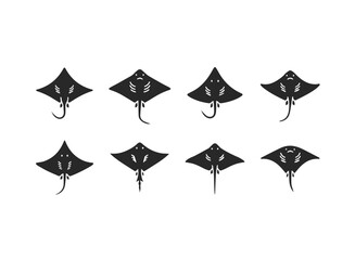 Set of stylized manta ray silhouettes.