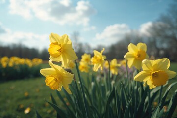 Obraz premium Beautiful yellow daffodils in a spring setting