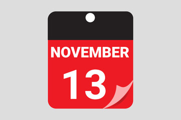 Elegant Black & Red November 13 Calendar Design — Modern Daily Planner with Flat Meeting Schedule Icons