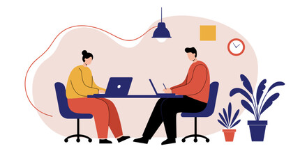 Business professionals using laptops at a collaborative workspace Teamwork and productivity concept