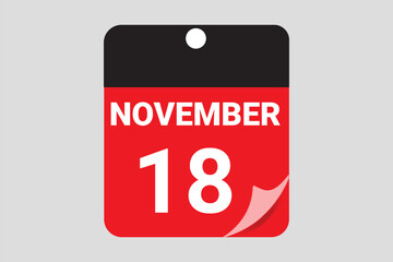 Elegant Black & Red November 18 Calendar Design — Modern Daily Planner with Flat Meeting Schedule Icons