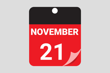 Elegant Black & Red November 21 Calendar Design — Modern Daily Planner with Flat Meeting Schedule Icons