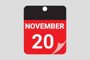 Elegant Black & Red November 20 Calendar Design — Modern Daily Planner with Flat Meeting Schedule Icons
