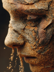 Time Crumbles: Human Statue Turning to Sand in Desert Hourglass