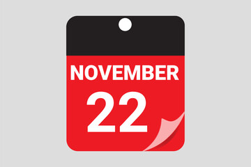 Elegant Black & Red November 22 Calendar Design — Modern Daily Planner with Flat Meeting Schedule Icons