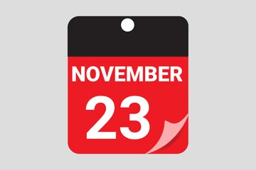 Elegant Black & Red November 23 Calendar Design — Modern Daily Planner with Flat Meeting Schedule Icons