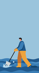 Person cleaning water collecting trash for recycling Environmental protection concept