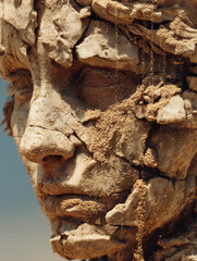 Time Crumbles: Human Statue Turning to Sand in Desert Hourglass