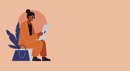 Focused professional woman using tablet Modern remote work business technology lifestyle concept