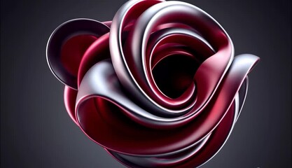 Abstract metallic rose design with smooth red and silver folds forming a luxurious 3D sculpture effect. A stunning digital artwork symbolizing elegance, passion, and modern sophistication in glossy te - Powered by Adobe