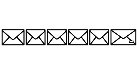 Row of six simple outline envelopes communicating messages and mail delivery concepts vector