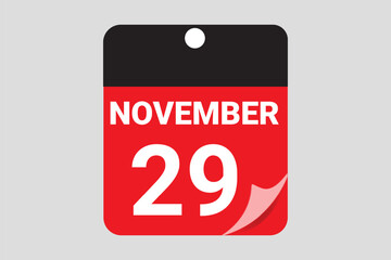 Elegant Black & Red November 29 Calendar Design — Modern Daily Planner with Flat Meeting Schedule Icons