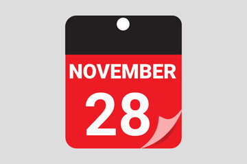Elegant Black & Red November 28 Calendar Design — Modern Daily Planner with Flat Meeting Schedule Icons