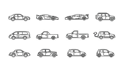 Collection of hand-drawn style automobiles and vehicles in various designs and types vector