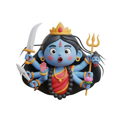 Naklejka premium Cute cartoon representation of hindu goddess kali with multiple arms isolated on transparent background