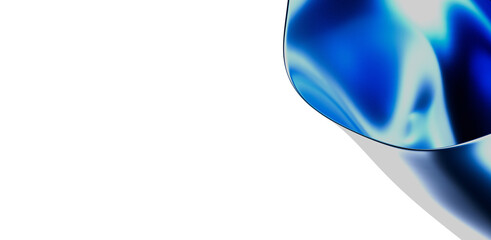 A modern abstract design featuring a curved blue and white fluid form with plenty of white space,...