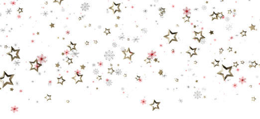 Beautiful golden stars and snowflakes float on a white background. Perfect for holiday designs, Christmas, New Year's, festive projects, and cel