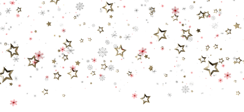 Beautiful golden stars and snowflakes float on a white background. Perfect for holiday designs, Christmas, New Year's, festive projects, and cel