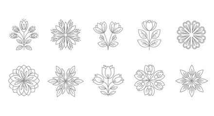 Collection of ten intricate floral mandala designs ornate decorative elements for graphic design projects vector