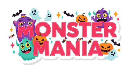 Monster Mania: A vibrant and whimsical composition showcasing a playful ensemble of colorful monsters, pumpkins, and spooky elements, creating a captivating scene perfect for Halloween celebrations.