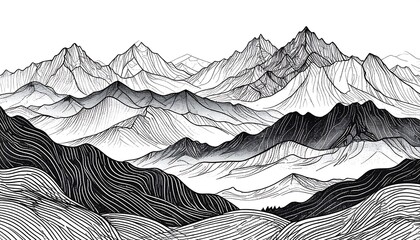 Mountain range line art