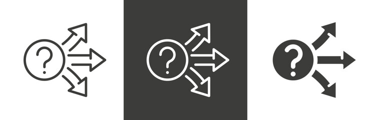 flat and linear set icons, decision choice way icon, three road arrow, progress pathway signpost, option path business, simple symbols on white and black background - editable stroke vector illustrati