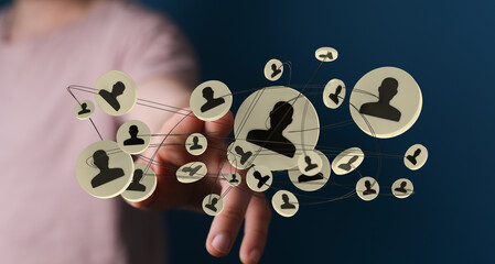 Concept of networking with a digital interface representing virtual connections in a team, organization or social network.