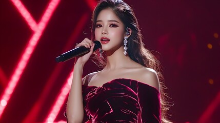 A woman singing with a microphone