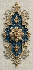 A blue and gold design with a flowery pattern