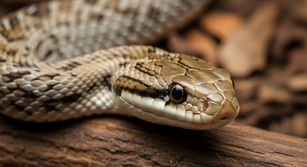Close-up of a Japanese Rat Snake on a Branch.