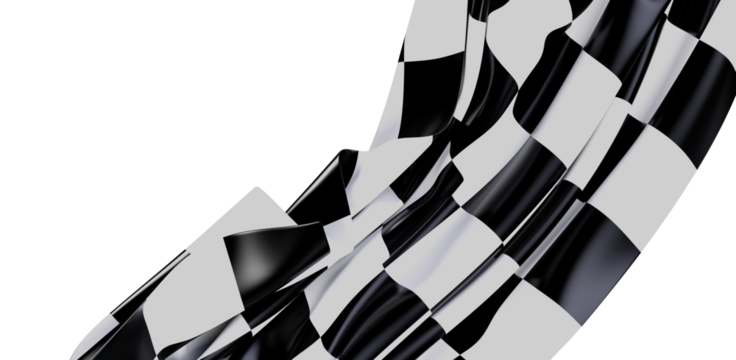 Dynamic image of a racing flag in motion against a clean white background, ideal for motorsports, success, achievement, and competitive themes.