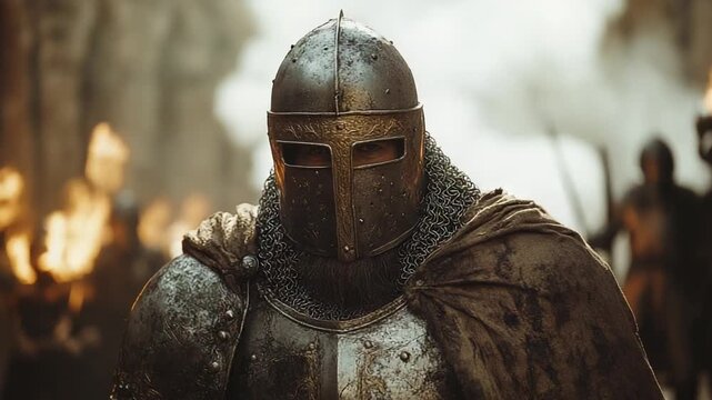 Medieval Knight in Full Armor Ready for Battle.