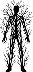 Human silhouette made of branches - forest horror figure vector with white background 