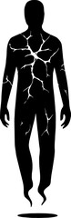 Human silhouette with glowing cracks like broken glass inside body vector with white background 