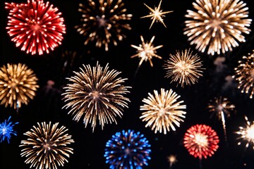 Fototapeta premium A vibrant display of colorful fireworks bursting against a dark night sky, creating a celebratory atmosphere.