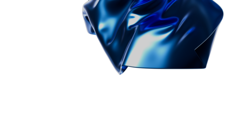 Abstract blue fabric with flowing folds and a shiny surface against a white background. Perfect for backgrounds, design elements, and artistic c