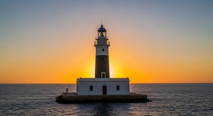 Lighthouse at Sunrise on the Ocean.
