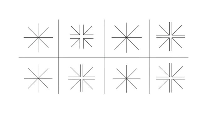 Abstract geometric snowflake starburst patterns arranged in a tic-tac-toe grid design vector - Powered by Adobe