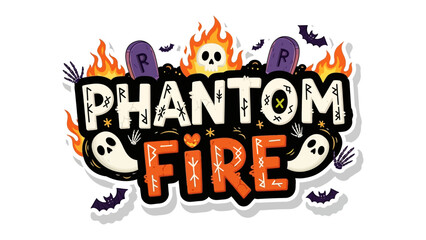 Phantom Fire Halloween Emblem: A captivating emblem design for Halloween, featuring ghostly figures and flames, embodying the eerie essence of the holiday.