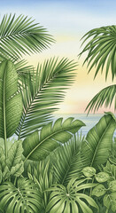 Tropical watercolor landscape.