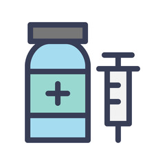 Vaccine Vial and Syringe Icon Vector Illustration with Blue and Light Blue Colors on Transparent Background for Healthcare Concepts