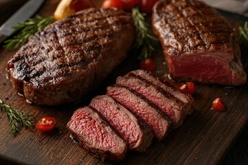 Two marbled striploin beef steaks