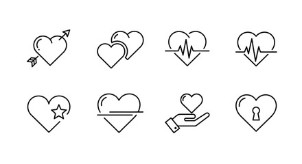 Collection of hand-drawn heart icons representing love health romance and security designs vector