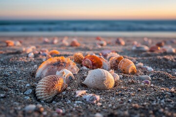 Fototapeta premium Seashells scattered on the shore